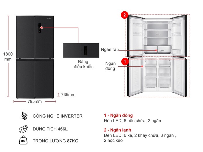 Tủ lạnh Hitachi Inverter 466 lít HR4N7522DSDXVN