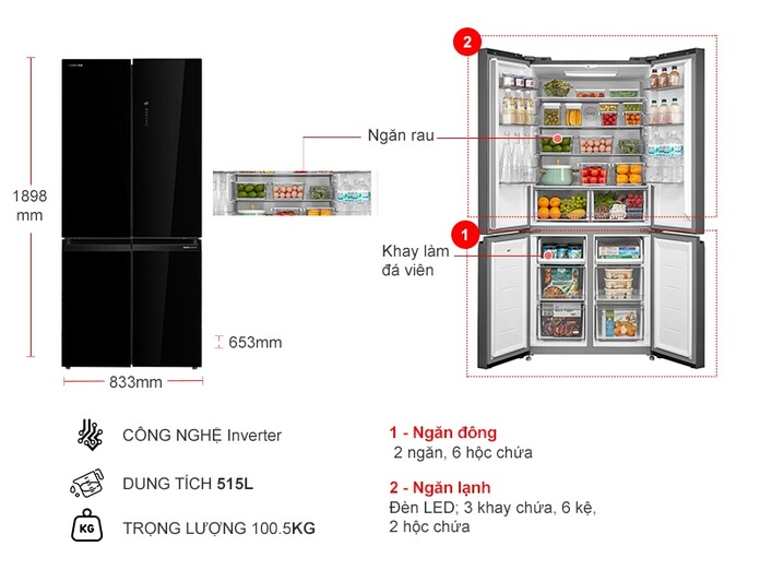 Tủ lạnh Toshiba Inverter 515 lít GR-RF677WI-PGV(22)-XK