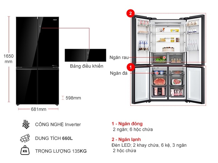 Tủ lạnh Aqua Inverter 660 lít AQR-M727XA(GB)U1