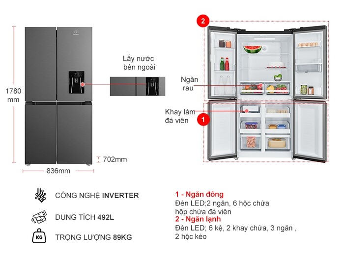 Tủ lạnh Electrolux Inverter 492 lít EQE4960A-B