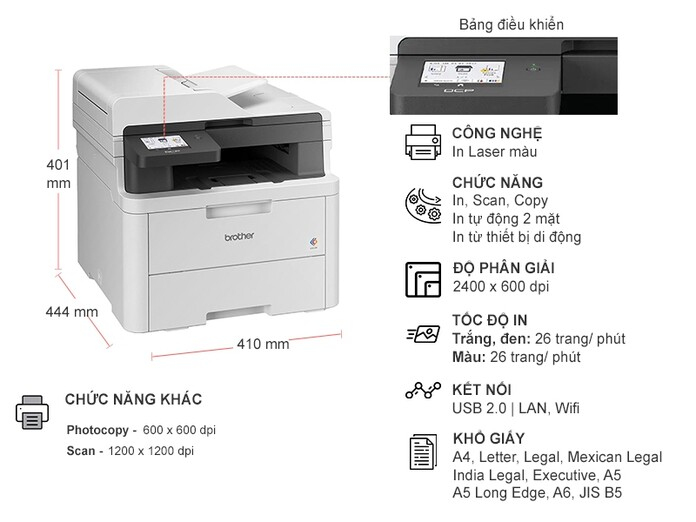 Máy in màu đa năng Brother DCP-L3560CDW, Chính Hãng, Giá Rẻ | Nguyễn Kim