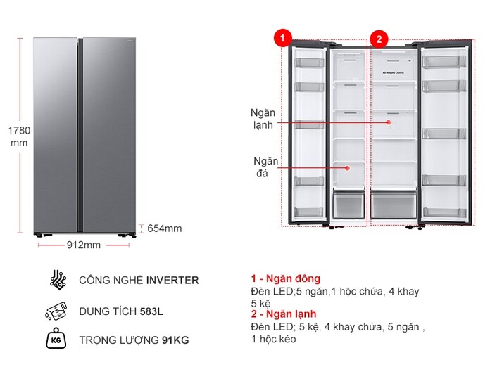 Tủ lạnh Samsung Inverter 583 lít RS57DG400EM9SV