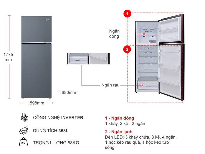 Tủ lạnh Aqua Inverter 358 lít AQR-T410FA(SL)