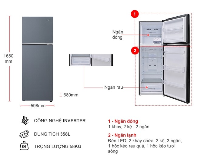 Tủ lạnh Aqua Inverter 328 lít AQR-T380FA(SL)