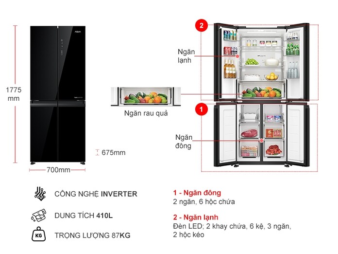 Tủ lạnh Aqua Inverter 410 lít AQR-M466XA(GB)