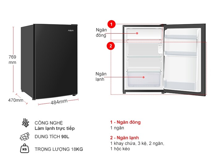 Tủ lạnh Aqua 90 lít AQR-D100FA(BS)