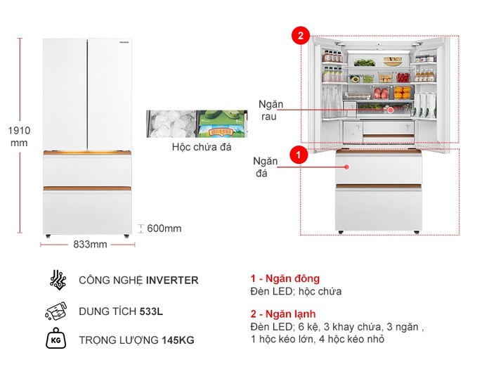 Tủ lạnh Toshiba Japandi Inverter 533 lít GR-RF690WI-PGV(67)