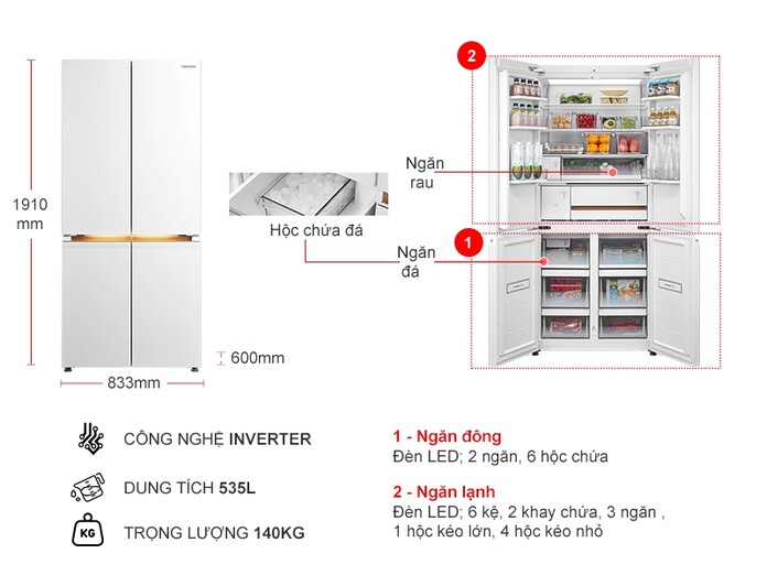 Tủ lạnh Toshiba Japandi Inverter 535 lít GR-RF695WI-PGV(67)