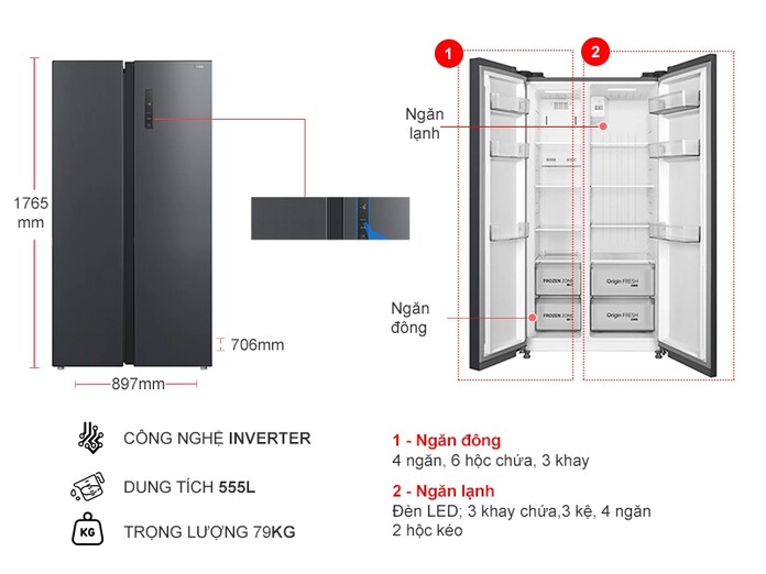 Tủ lạnh Toshiba Inverter 555 lít GR-RS696WI-PMV(60)-AG