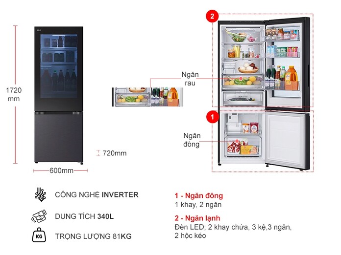 Tủ lạnh LG Inverter InstaView 340 lít LBB33BLMAI