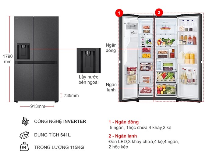 Tủ lạnh LG Inverter 641 lít LSI63BLMA