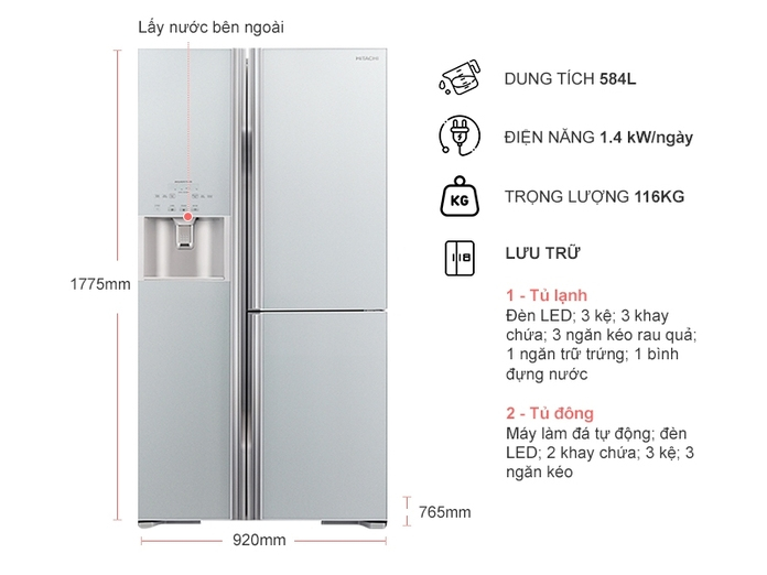 Tủ lạnh Hitachi Inverter 584 lít R-M700GPGV2 (GS)