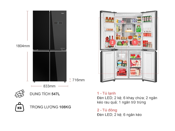 Tủ lạnh Aqua Inverter 505 lít AQR-IG595AM (GB)
