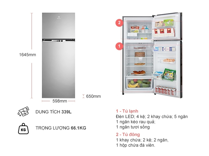 Tủ lạnh Electrolux Inverter 318 lít ETB3400H-A