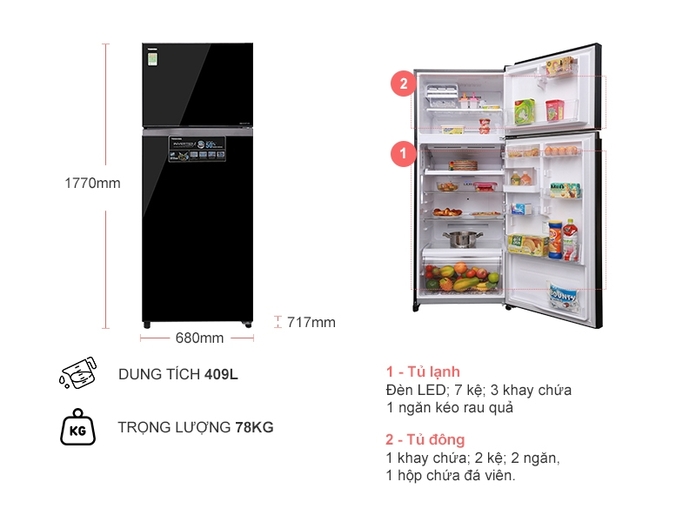 Tủ lạnh Toshiba Inverter 409 lít GR-AG46VPDZ (XK1)