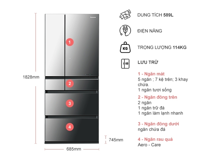 Tủ lạnh Panasonic 589 lít NR-F603GT-X2