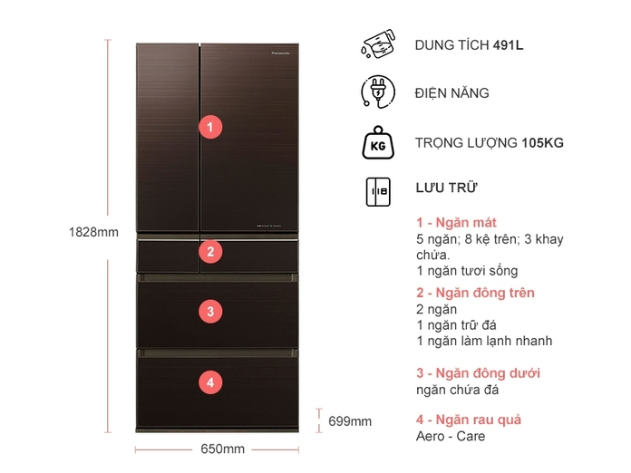 Tủ lạnh Panasonic inverter 491 lít NR-F503GT-T2