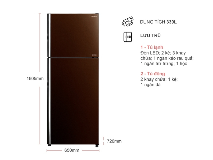 Tủ lạnh Hitachi Inverter 339 lít R-FG450PGV8 (GBW)
