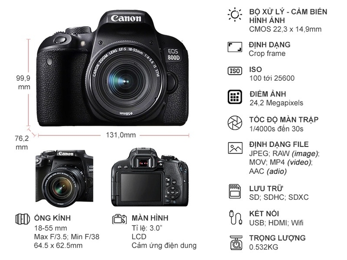 Máy Ảnh Canon EOS Kit 18-55mm 800D Đen Giá Tốt | Nguyễn Kim