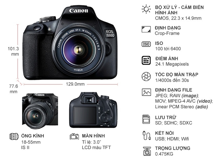 Máy ảnh Canon EOS 1500D - Kit EF-S 18-55mm IS II