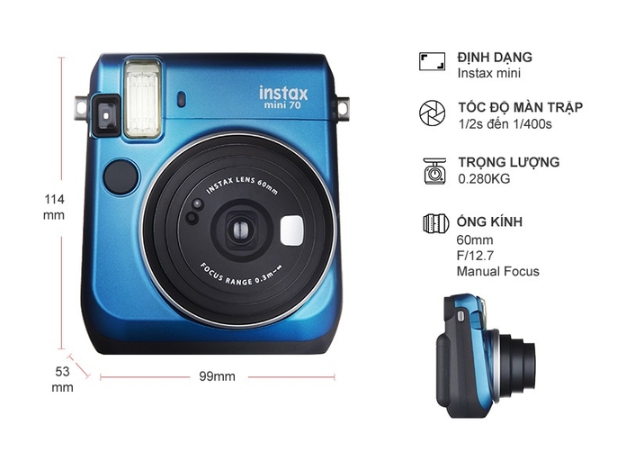 Máy chụp ảnh lấy liền Fuji Instax Mini 70 xanh giá rẻ ở nguyenkim.com