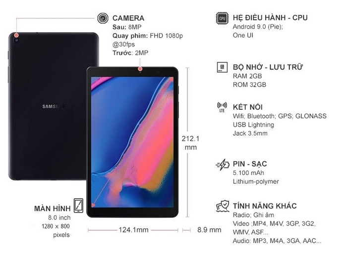Samsung Galaxy Tab A 8.0 (2019) đen