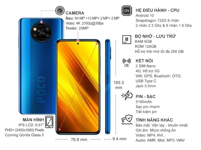 Điện thoại Xiaomi POCO X3 6GB/128GB Xanh Dương Điện thoại Xiaomi POCO X3 6GB/128GB Xanh Dương