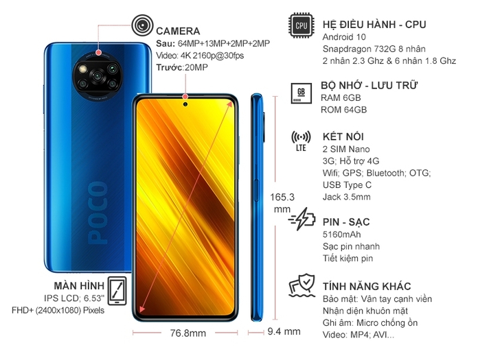 Điện thoại Xiaomi POCO X3 6GB/64GB Xanh Dương