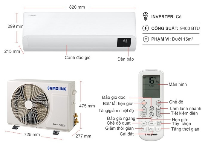 Máy Lạnh Samsung Inverter 1 HP AR10TYHYCWKNSV