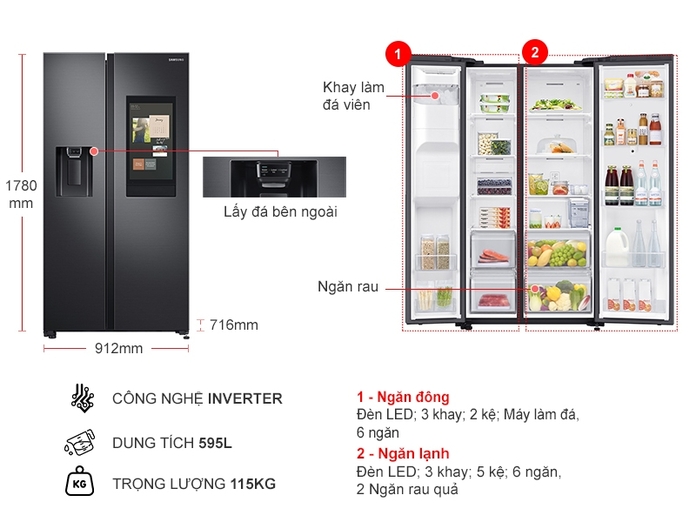Tủ Lạnh Samsung Inverter 595 Lít RS64T5F01B4/SV Giá Tốt