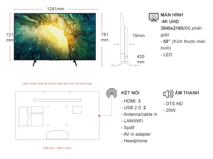 Smart Tivi Sony 4K 55 Inch KD-55X7500H VN3