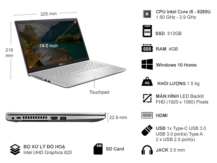 Laptop Asus i5-8265U/4BG/512GB 14 inch X409FA-EK201T