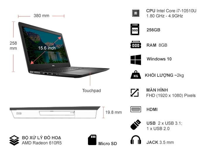 Laptop Dell Vostro 15 3590 i7-10510U 15.6 inch GRMGK2 Laptop Dell Vostro 15 3590 i7-10510U 15.6 inch GRMGK2
