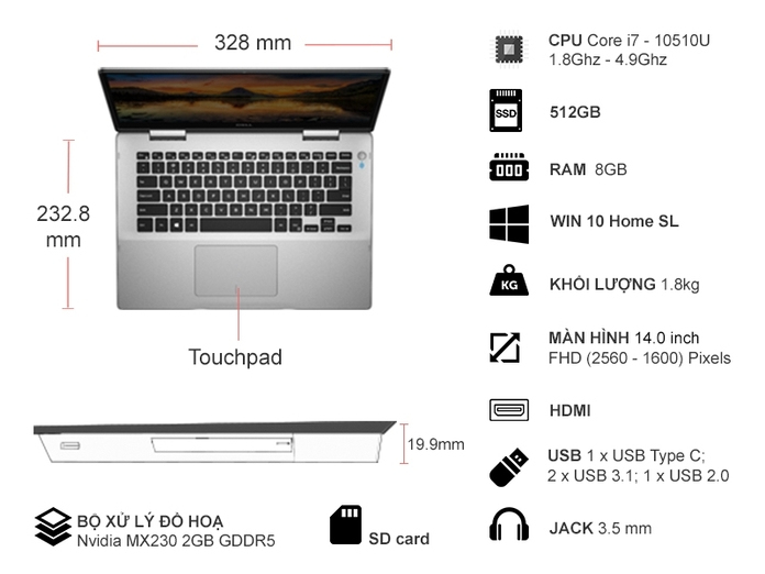 Laptop Dell Inspiron Silver 5491 C1JW82 Laptop Dell Inspiron Silver 5491 C1JW82