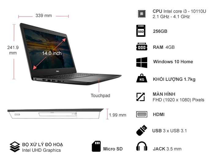 Dell Vostro 3490 I3-10110U 14.0 Inch 70211829 | Nguyễn Kim