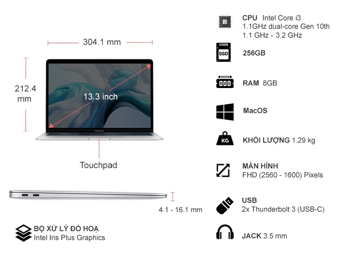 Apple Macbook Air i3 13.3 inch MWTK2SA/A 2020