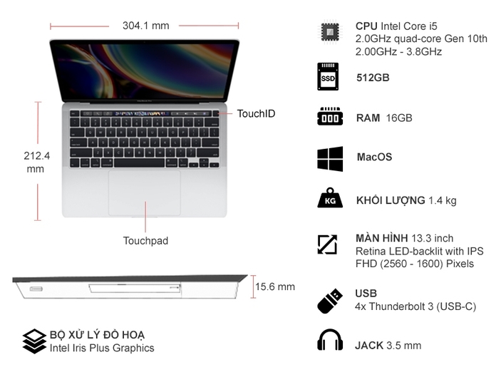 Apple Macbook Pro Touch i5 13.3 inch MWP72SA/A 2020