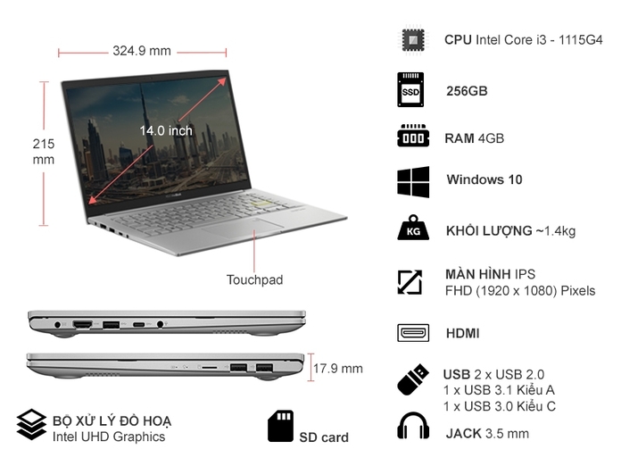 Laptop Asus VivoBook 14 i3-1115G4 14 inch A415EA-EB358T