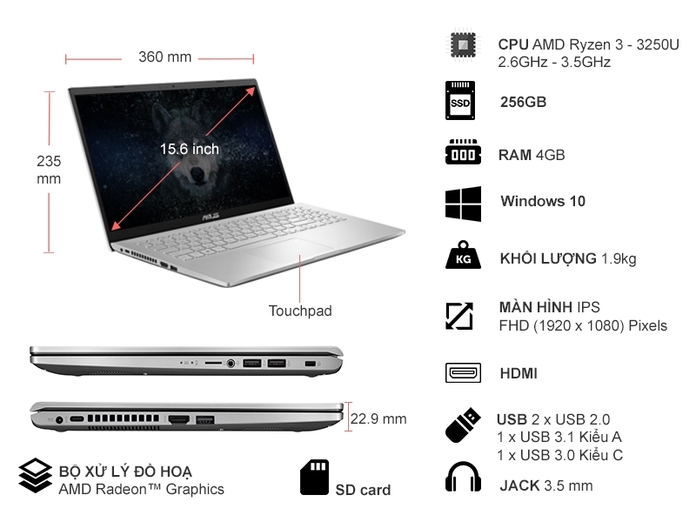 Laptop Asus R3-3250U 15.6 inch D509DA-EJ800T