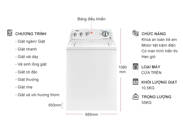 Máy giặt Whirlpool 10.5 kg 3LWTW4800YQ