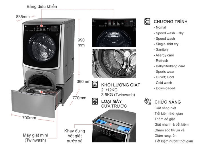 Máy giặt LG Inverter 21 kg F2721HTTV