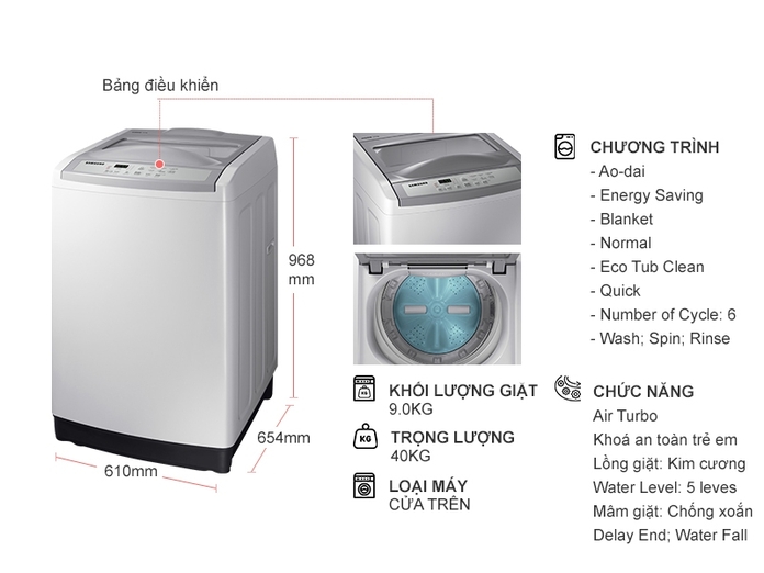 Máy giặt Samsung 9 kg WA90M5120SG