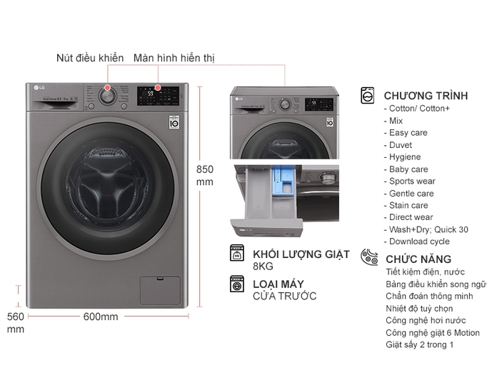 Máy giặt LG Inverter 9 kg FC1409D4E
