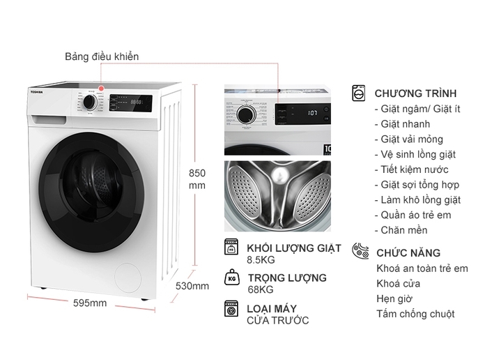 Máy giặt Toshiba Inverter 8.5 kg lồng ngang