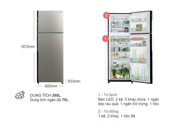 Tủ lạnh Hitachi Inverter 290 lít R-H350PGV7 (BSL)
