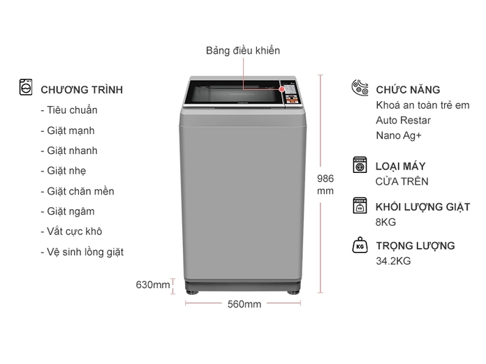 Máy giặt Aqua 8 kg AQW-S80CT (H2)