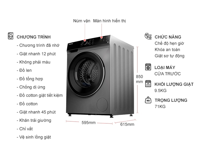 Máy giặt Toshiba Inverter 9.5 kg TW-BH105M4V (SK)