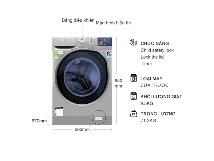 Máy giặt Electrolux Inverter 9.5 kg EWF9523ADSA