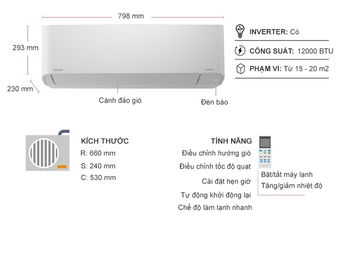 Máy lạnh Toshiba Inverter 1.5 HP RAS-H13C2KCVG-V