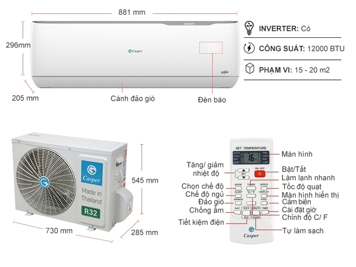 Máy lạnh Casper Inverter 1.5 HP GC-12TL32 Máy lạnh Casper Inverter 1.5 HP GC-12TL32
